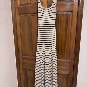 Altar'd State Cream and Black Striped Ribbed Maxi Dress